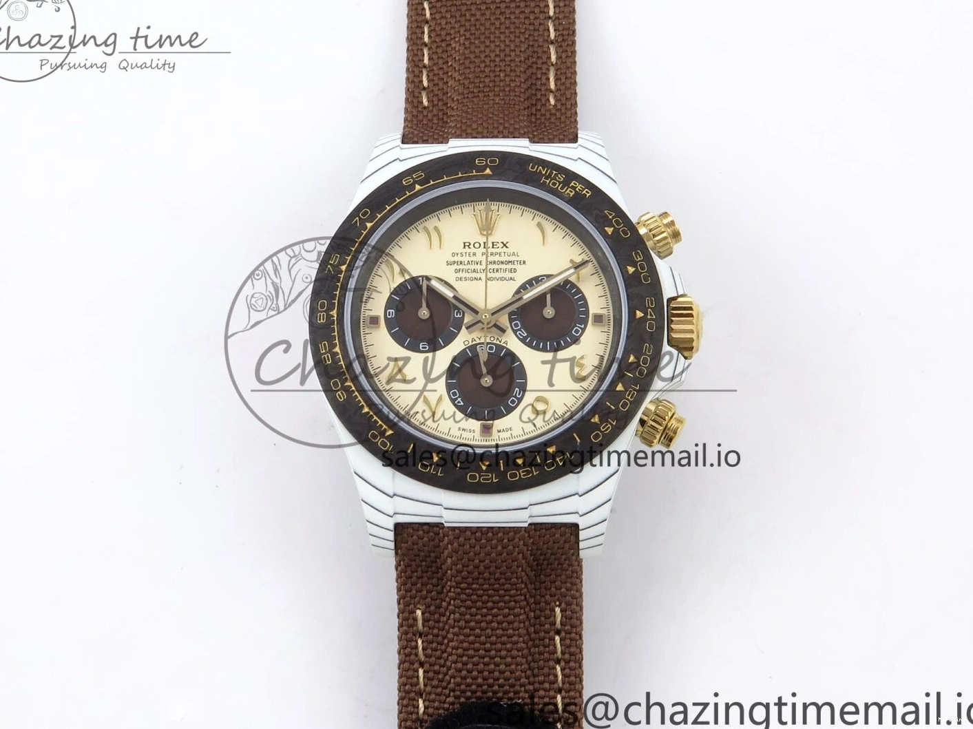 MiroTime 0118 Refined Daytona DIW “DESERT EAGLE”  White Carbon DIWF 1:1 Best Edition Cream Brown Dial on Brown Nylon Strap SH 1074